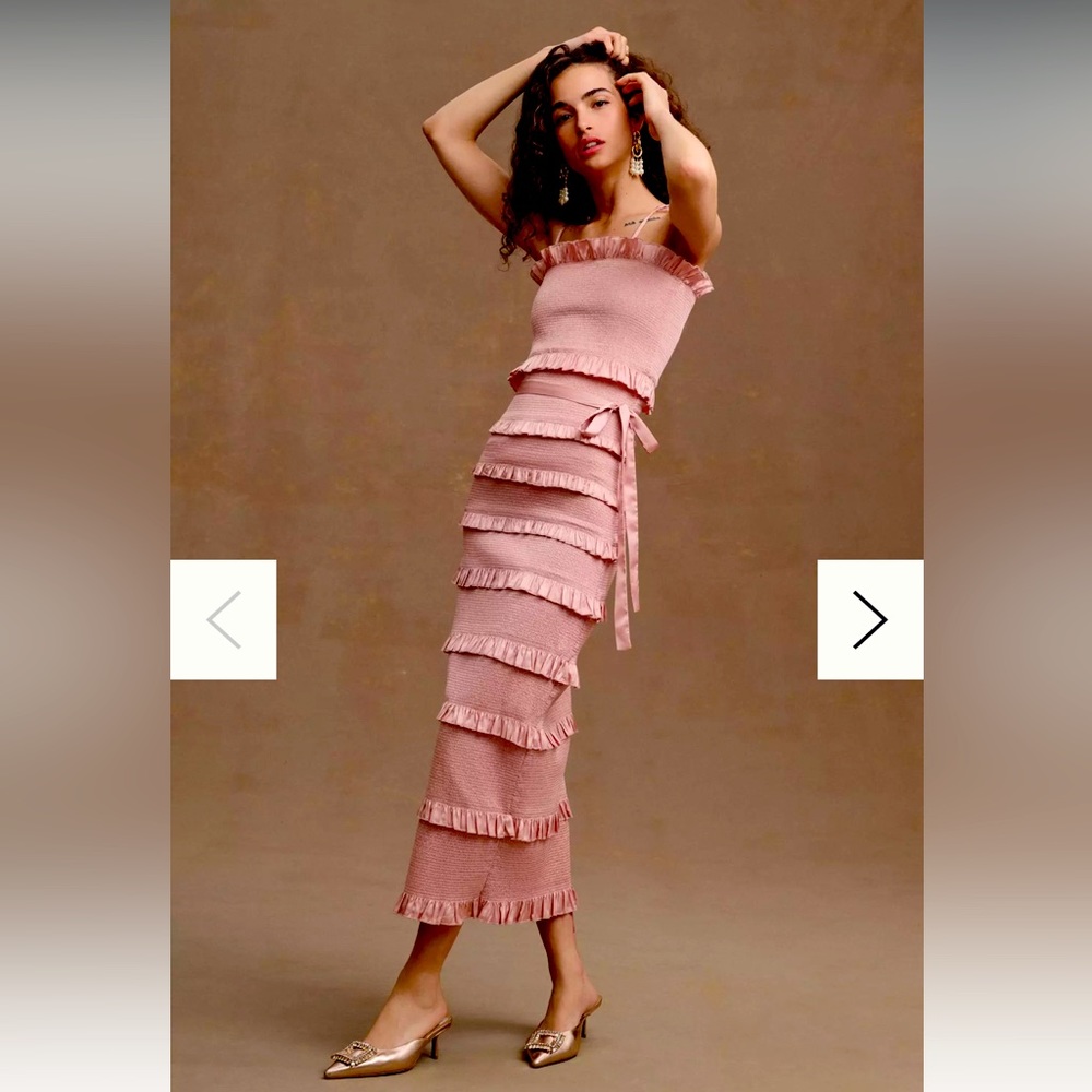 Women's Pink Ruffle Tiered Midi Dress